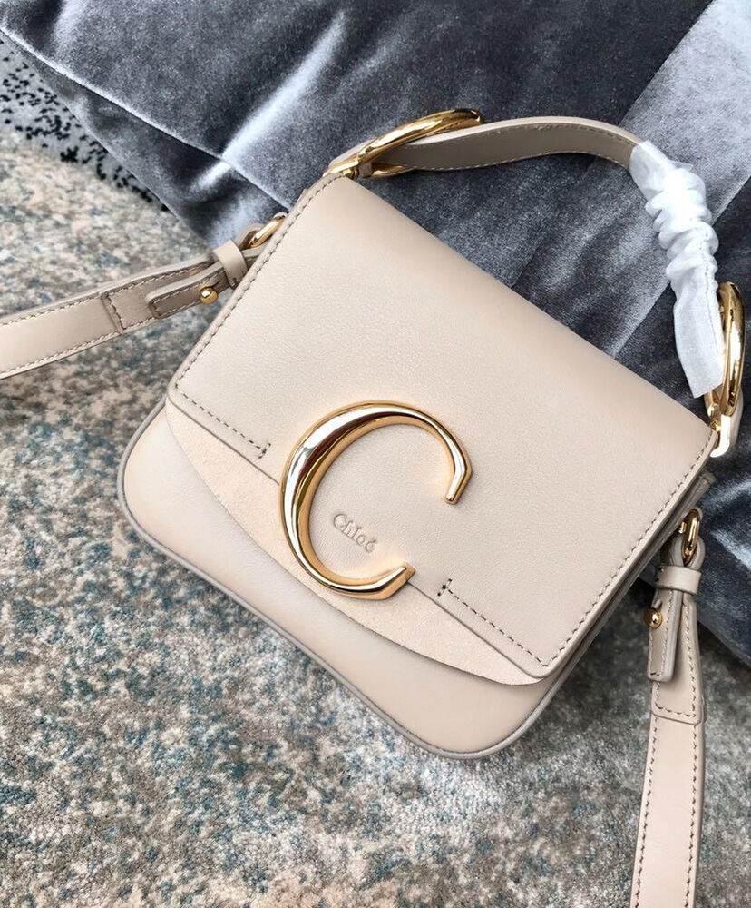 Chloe Mini C Bag Handbag Leather Cream